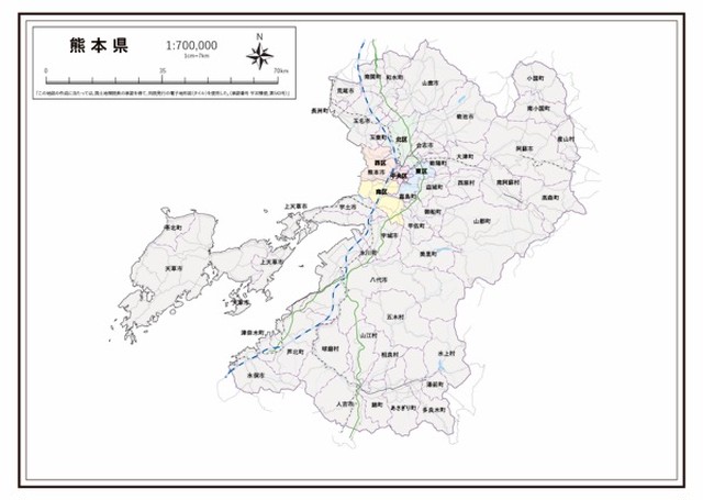 P7熊本県 高速道路 鉄道 K Kumamoto P7 楽地図 日本全国の白地図ショップ