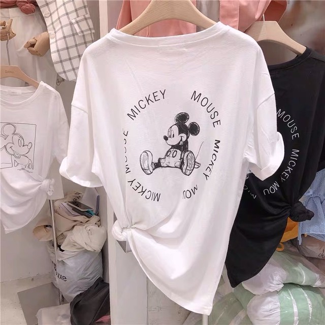 T9 送料無料 手描き風シンプルミッキー バックプリント ルーズtシャツ Tシャツ ミッキーtシャツ Mickeytシャツ ディズニーtシャツ ディズニーコーデ オーバーサイズtシャツ レディースtシャツ レディーストップス イベント フェス Maile