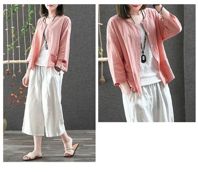 サマーカーディガン レディース カーディガン リネン 七分袖 ラウンドネック アウター トップス 薄手 丸首 ボタンダウン サマーアウター 日よけ 冷房対策 羽織り ポケット ピンク ブルー イエロー ホワイト 代 30代 40代 春 夏 Tk176 Sunny Place