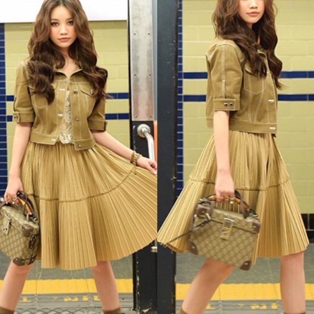 カーキ ベージュ スカート プリーツ ボトムス ブラウンミニスカート フレア Loveysmileshop