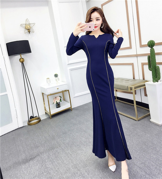 ワンピース マーメイドワンピース マーメイドスカートロング ワンピースドレス ロングワンピース フォーマルワンピース ロングワンピースドレス レディース 長袖 マーメイド 無地 ライン入り カジュアル 上品 セクシー 清楚 エレガント 韓国 オルチャン 韓国ファッション