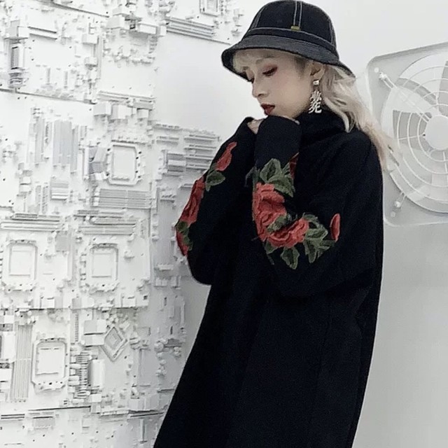 【即納】rose embroidery sleeve tops