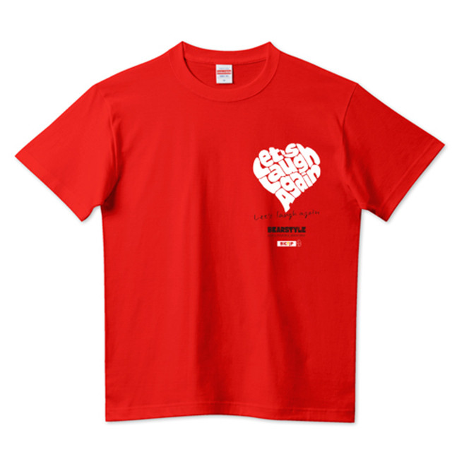 <新サイズ>Let's Laugh Againワンポイント Tシャツ 「さあ、笑おう!」BEARSTYLETシャツ:レッド