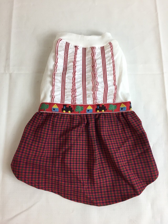 ファミリア風 赤チェック切り替え白ニットワンピース ｌ Mintdog