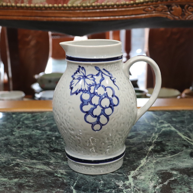 葡萄絵付け 陶器の水差し ピッチャー 花瓶 フラワーベース カントリー インテリア500円均一 古着屋 Sputonic