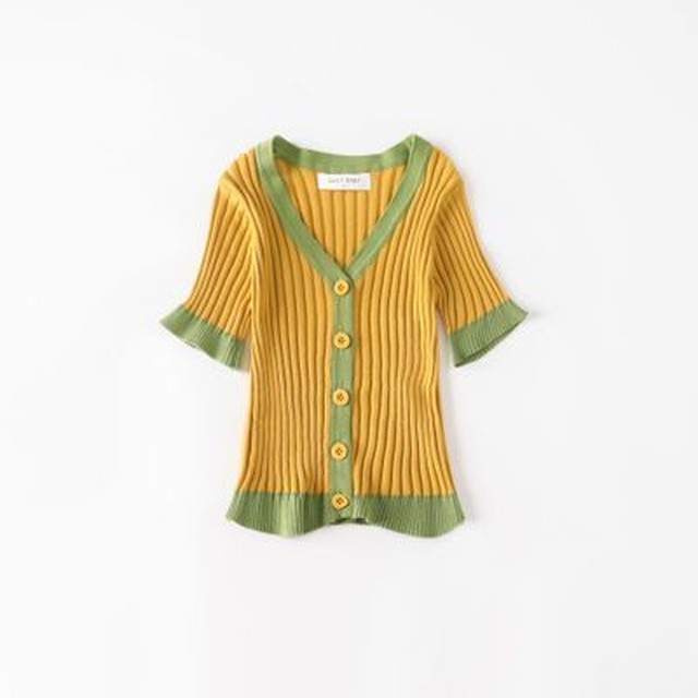 女の子 配色 ニット カーディガン ネック 春 夏 2色 Dyh海外子供用品