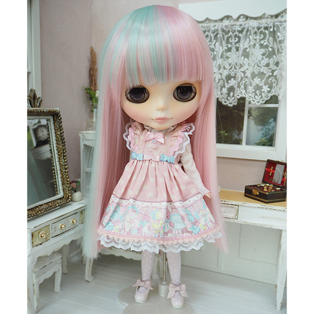 ネオブライス ウィッグ ツートンストレート メロンピーチ 10インチ ドール Blythe Bonbon Rouge Doll Wig Shop