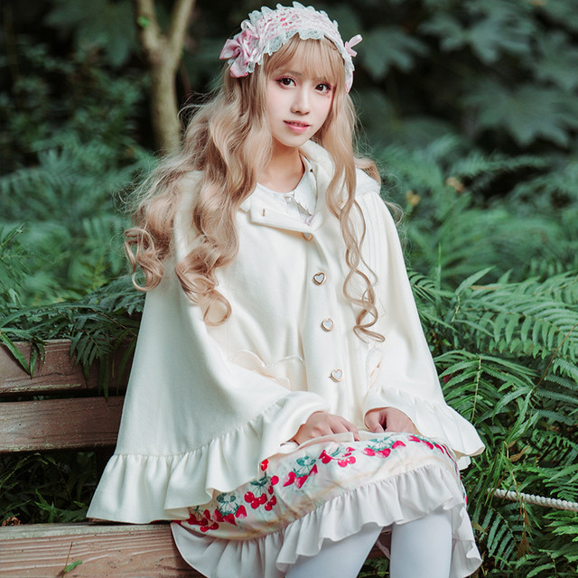 ホワイトラビットとブラックキャットのフリルケープ Outer アウター ロリータファッション Lolita 1015 Sweet Closet