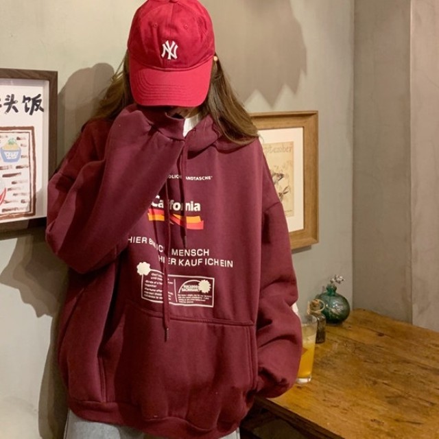 春服 レディース パーカー 韓国 ファッション レディース ロゴ プリント 裏起毛 パーカー ビッグシルエット フード スウェット パーカー アメカジ 韓国 ストリート ファッション ビッグパーカー ロゴパーカー レディース 春 Vestito