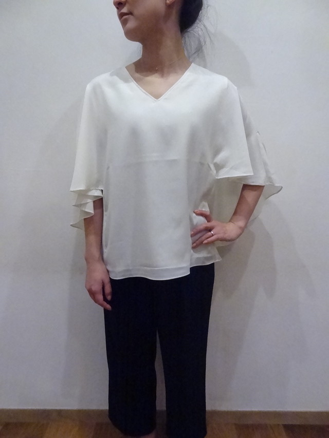 ジョーゼット重ねラッフルスリーブブラウス Smokeyblue 171 0067 C Forthepeople Tokyo