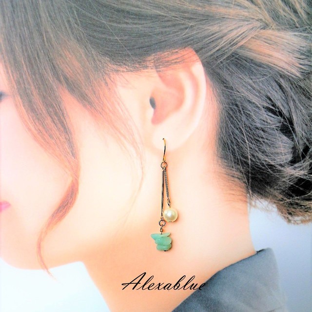 天然石アマゾナイトパールピアス 天然石ピアス プレゼントアクセサリー おしゃれピアス 大人可愛いピアス 華奢アクセ きれいめアクセ デート Alexablue ハンドメイドアクセサリー