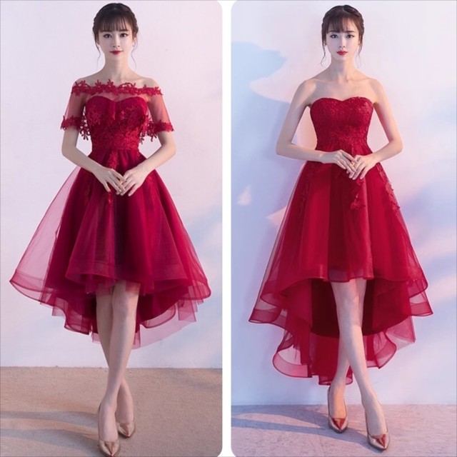国内即納 即日配送 パーティードレス ワンピース ワンピ ワインレッド オフショルダー 2点セット シースルー レース 刺繍 フォーマル カラードレス お呼ばれ 他と被らない 代 30代 40代 ドレス 成人式 2次会 花嫁 キャバ 結婚式 ゲストドレス Aライン レディース