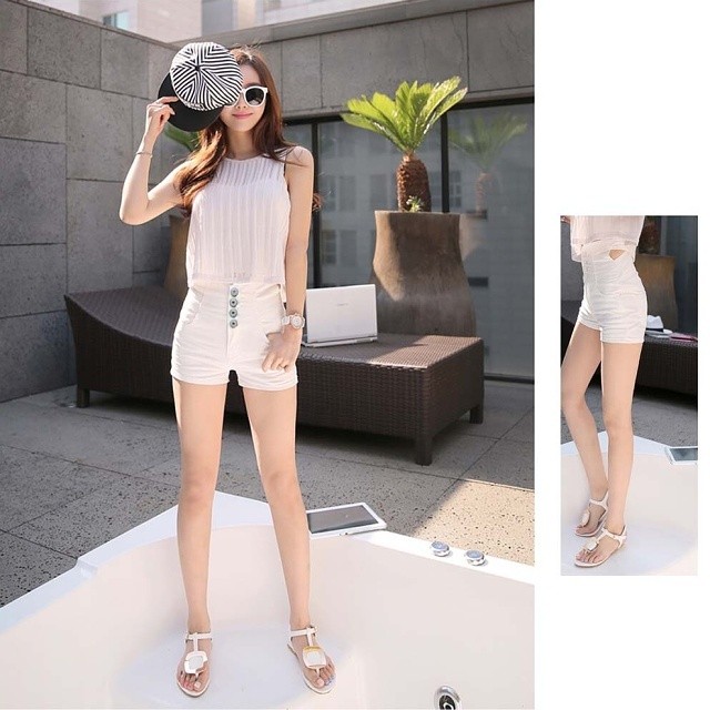 即納 デニム ショートパンツ ハイウエスト バッククロス ショーパン 短パン レディース ボトムス S Xl 白 黒 ホワイト ブラック ダークブルー Ns 0023 Daily Closet