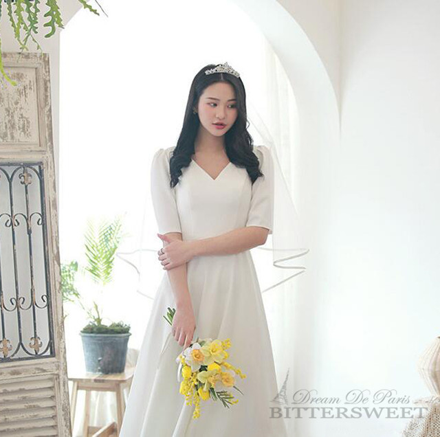 Wd180jx ウェディングドレス ワンピース ウェディングドレス 半袖 Vネック ウエディングドレス ドレス スレンダーライン ロング 編み上げタイプ Xs Xxl B Sweet