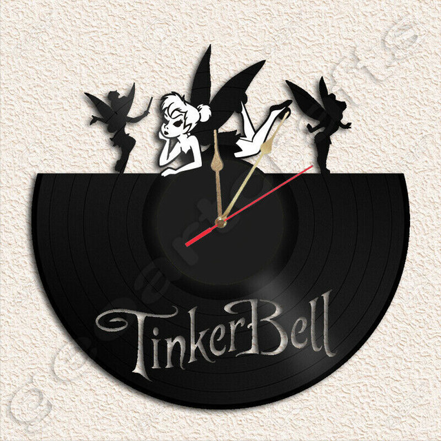 30cm レコード盤 壁掛け時計 ティンカー ベル Tinker Bell ピーターパン 妖精 ティンク おしゃれ エコ アート 輸入雑貨 プレゼント ギフト Hachinohe Base 1518