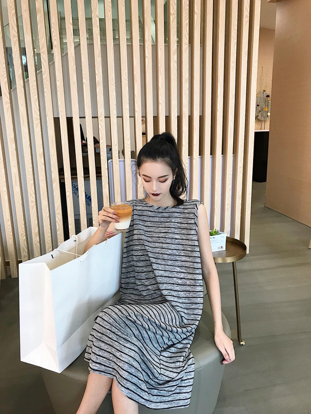 ボーダー タンクトップ 楽ちん ワンピース シンプル カジュアル お洒落 かわいい 春 夏 Op 0122 Hamar