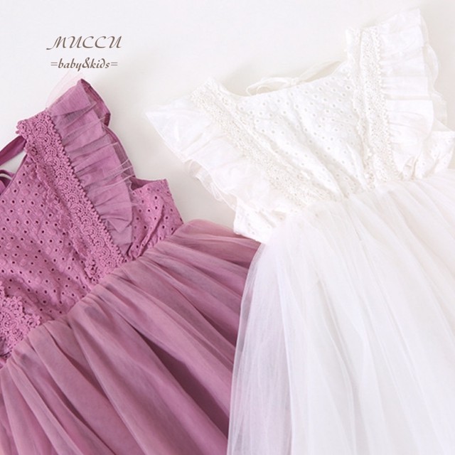 送料無料 予約販売 天使の羽みたいなフリルが可愛い チュール ワンピース ドレス 80cm 110cm 女の子 姉妹 双子 お誕生日 結婚式 リングガール 記念撮影 Muccu Baby Kids