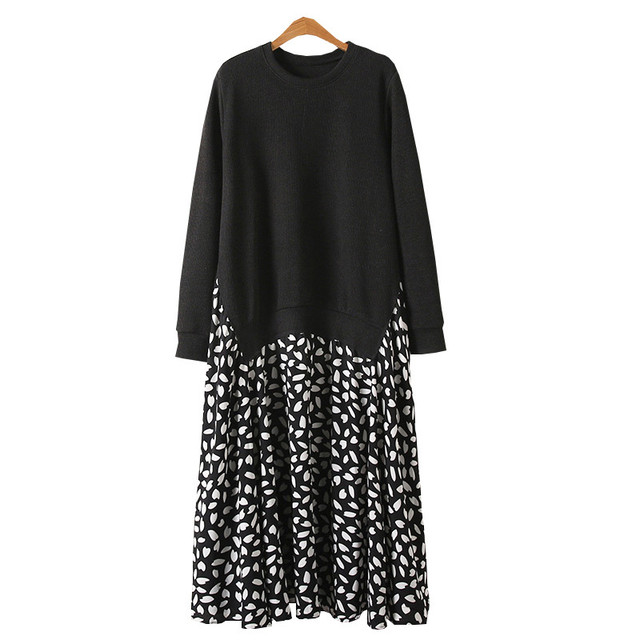 セパレートニットワンピース 大きいサイズ ニット ロング レオパード風 花柄 花びら ヒョウ柄 クルーネック フレア 長袖 カジュアル Select Shop Skry スクリー
