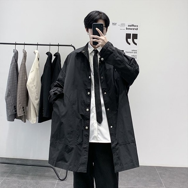 ミドル丈 ステンカラーコート ジャケット オーバーサイズ 長袖 カジュアル ライトアウター ボタン ビジネス オフィス S M L Xl メンズ 春 秋 ゆったり シンプル 10代 代 30代 取寄 発送目安14 21日営業日 Laff Store For Men ショップ情報 配送スケジュール