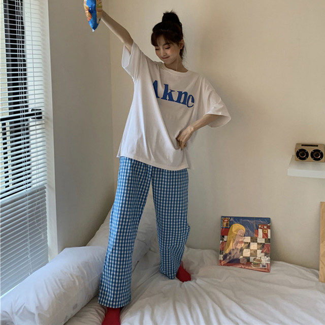 2点セット セットアップ 半袖 ロゴ Tシャツ ギンガムチェック パンツ ルームウェア パジャマ Mitsuki32 12