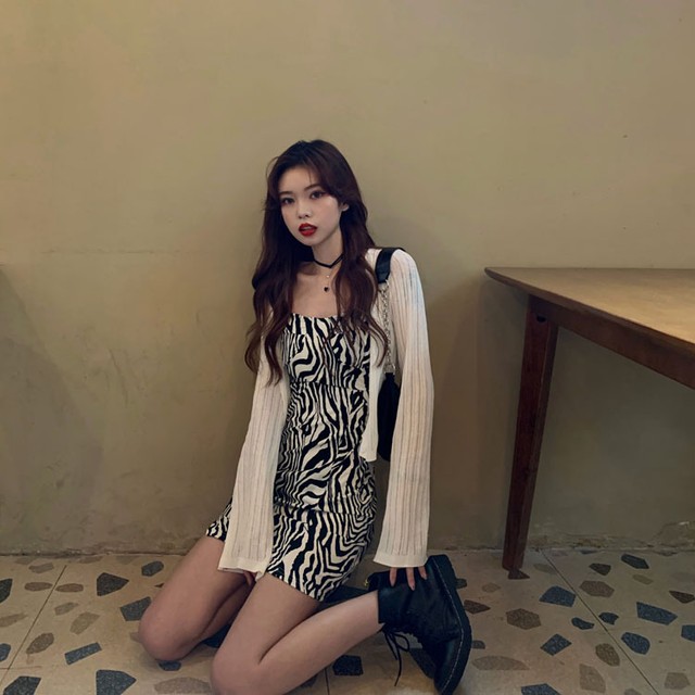 送料無料 ワンピース キャミソール ミニ丈 ノースリーブ ゼブラ柄 セクシー タイト スリム 夏 デート Sunrise0911