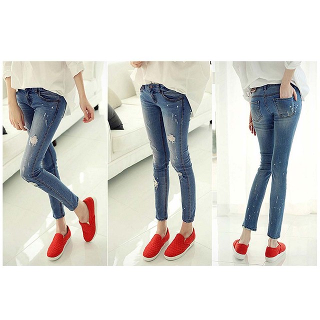 レディース ダメージジーンズ レトロ コーデ デニム パンツ ジーパン スキニー ジーンズ ボトムス Infini Arc En Ciel