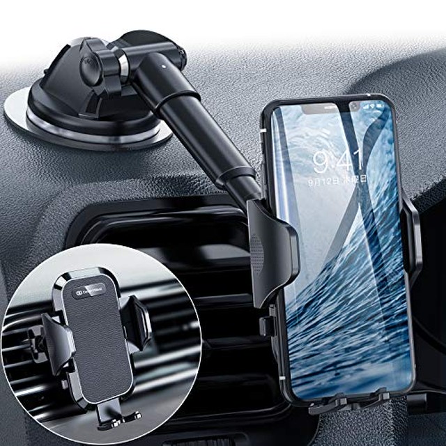 Jpcs Desertwest 車載ホルダー 機械式 伸縮アーム アルミ合金製 360度回転 第4世代 2in1 スマホホルダー 片手操作 粘着ゲル吸盤 クリップ式兼用 エアコン送風口 スマホスタンド 車 携帯ホルダー Iphone 車載ホルダー 取り付け簡単 高級puレザー ワンタッチ 手帳型ケース