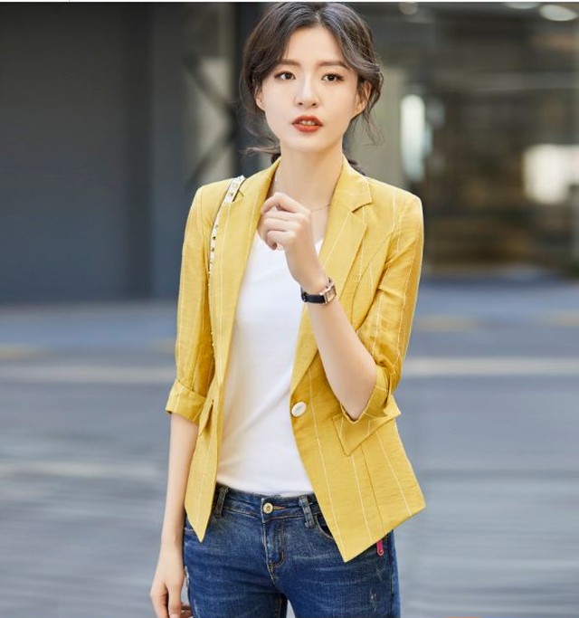 アウター テーラードジャケット 五分袖 ロールアップ ストライプ 薄手 透け感 夏スーツ レディース スリム くびれ きれいめ フォーマル 大人カジュアル レディース 大きいサイズ An Allure