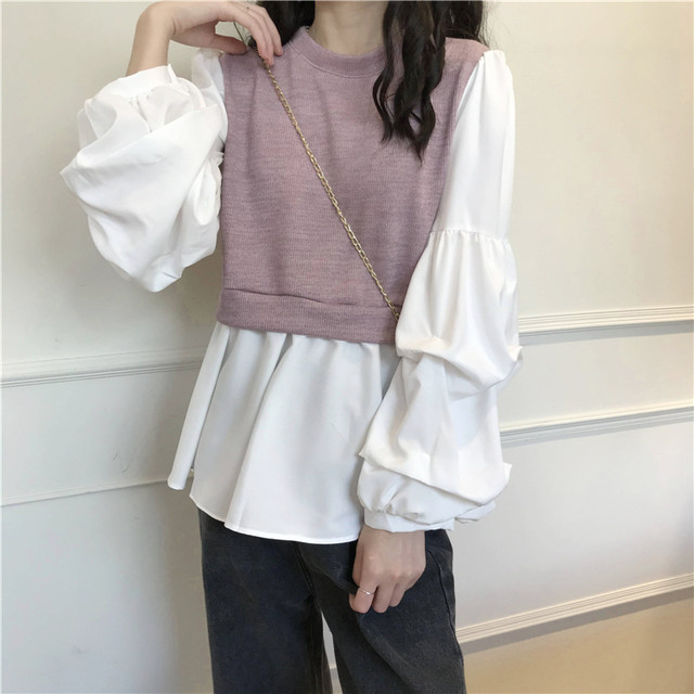 〈カフェシリーズ〉レイヤードパフスリーブシャツ【layered puff sleeve shirt】