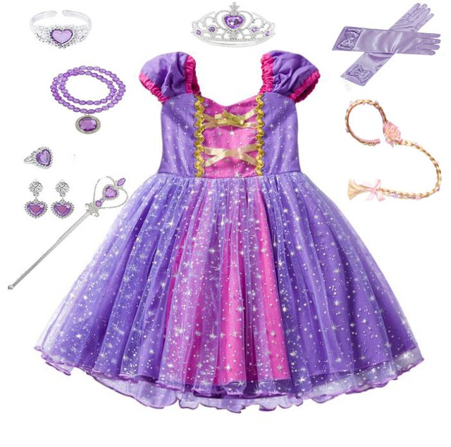 即発送 コスチューム パープル ワンピース ドレス アクセサリー8点セット付 子供服elmia