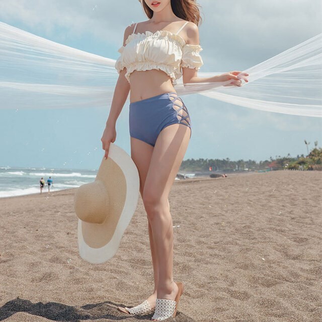 フリル オフショル ビキニ ハイウエスト オフショルダー 水着 体型カバー Rondorire ロンドリール