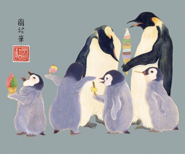 ペンギン親子 シロクマと子ペンギンたちのポストカード シールセット Atelier Zuco