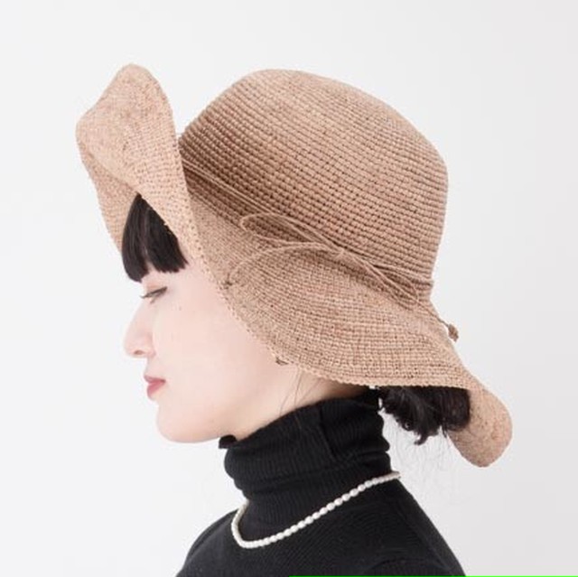 手編みラフィアキャペリンハット 麦わら帽子 Flat