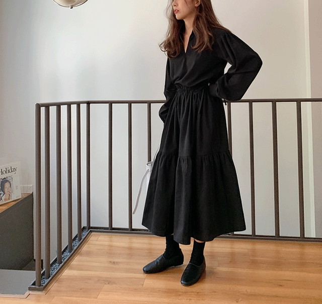 送料無料 スキッパー ティアード ワンピース ロングワンピース ギャザリング T 145 Rondy