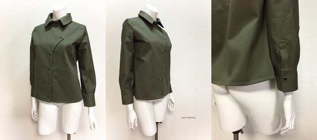 1点もの デザイン画付き 岡山産デニム カーキ アシメトリーブラウス Koji Toyoda Koji Toyoda