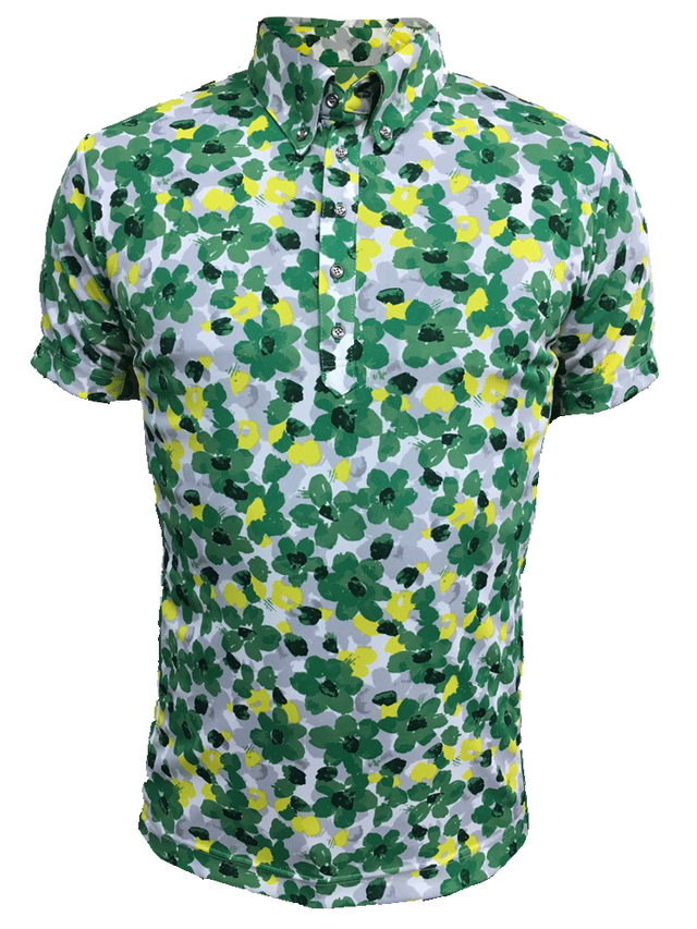 ゴルフプロ監修 緑花柄メンズ半袖シャツ 日本製 2cyゴルフウェア