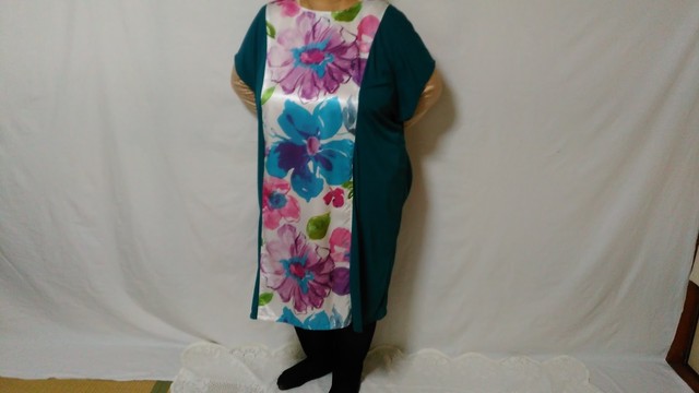 6l 手作り 中高年向き 赤矢羽ちりめんワンピース Kanayama63