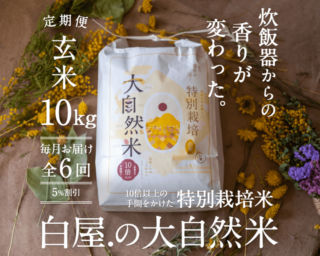 【定期購入/1ヶ月毎】大自然米【玄米】10kg x 6回(半年)5%お得!