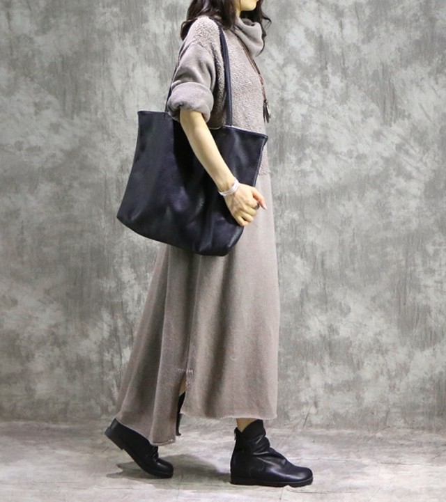 ミセス ワンピース タートルワンピ ゆったりサイズ ロングワンピ 秋冬 体型カバー 40代 50代 60代 ロング丈 ワンピ 長袖 グレー K0609 Shopmall To You