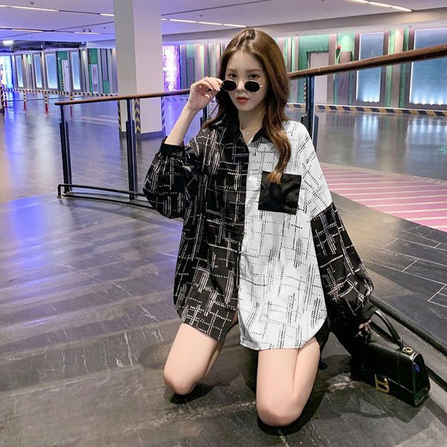 シャツカーディガン 開襟シャツゆったり 配色切り替えレトロ シャツブラウス チェック柄 レディース 長袖 チュニック 体型カバー カジュアル トップス ネット通販 購入 激安 10代 代 30代 40代 春 夏 秋 冬 Roprot ロプロット ファッション レディースアパレル販売