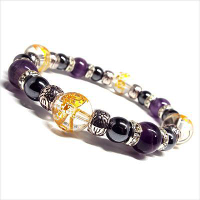 【勝利に導く】天然石 アメジスト&ヘマタイト 四神相応 ブレスレット(12mm)
