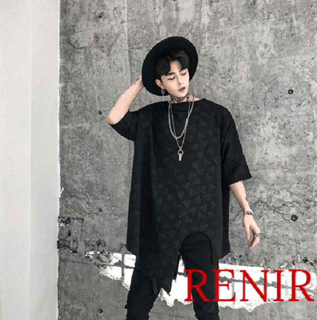 Renir レニール カットソー メンズ 夏服 ブラック 黒 シャツ モード系 変形 個性的 ロング Renir レニール メンズファッション レディースファッション