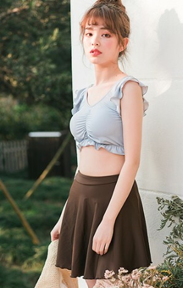 水着 レディース 水着レディース 体型カバー タンクトップ 型フリル ママ水着 スカート付 3点セット Yahauc Ms 0272 Luzly