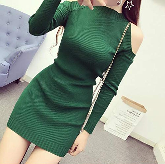 Jpcs Bscoolニットワンピース 肩出し スリム セクシー ロングセーター 韓国ファッション 薄手 ワンピース 秋 冬 Az Japan Classic Store