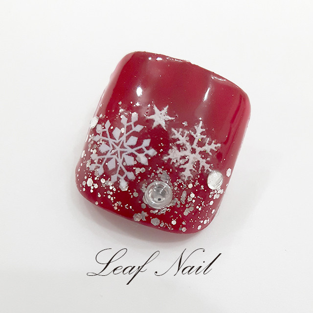 032 雪の結晶アート クリスマス フットネイル ネイルチップ Flower By Leaf Nail