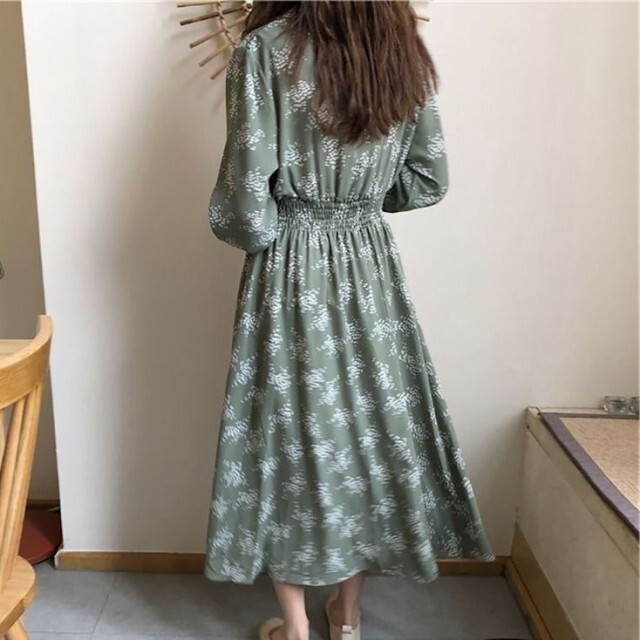 ワンピース レディース フレア ロング ロングワンピース ロング丈 長袖 春 レトロ きれいめ 上品 大きめ 大きいサイズ A667 Happinessshop ハピネスショップ レディース ファッション アイテム トレンド