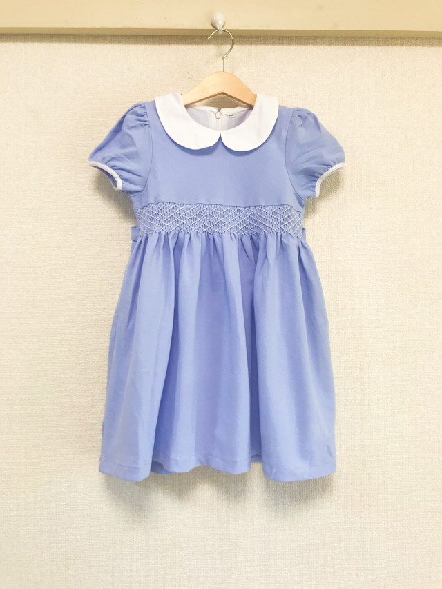 即納 90 130 再入荷 鹿の子 水色 スモッキング ワンピース 90 95 100 110 1 130 Rirismocking スモッキング 刺繍子供服