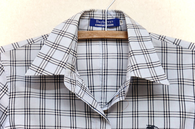 424 Burberrys Blue Label バーバリー ブルーレーベル チェック ブルー シャツ 旧タグ 三陽商会 レディース古着 サイズ38 Antique John アンティーク ジョン