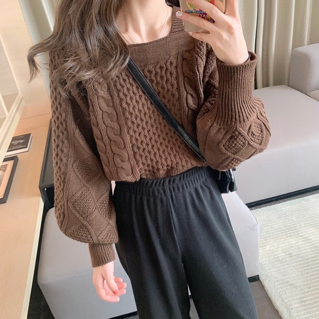 〈カフェシリーズ〉スクエアネックニットセーター【square neck knit sweater】