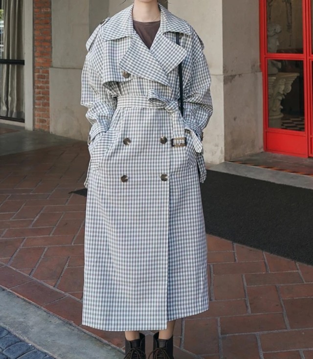 チェックトレンチコート トレンチコート 格子柄 スプリングコート Fee Lulu